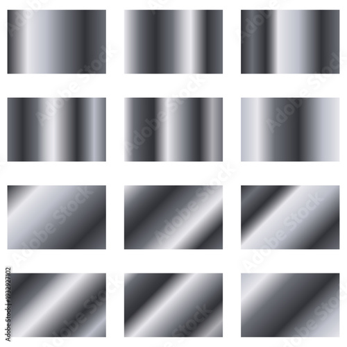 Set of silver gradients isolated on white. Metal texture. Vector elements for design. Metallic background for banner 