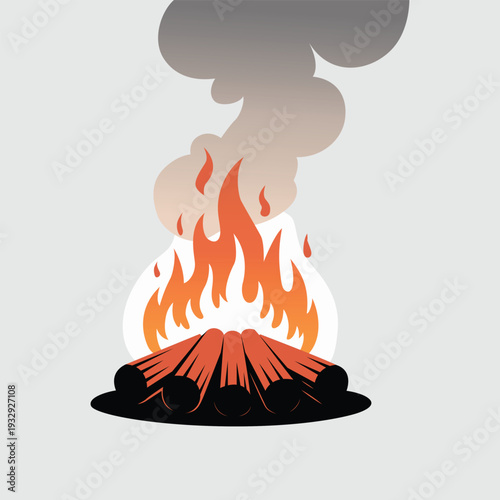 A burning fire with smoke on a pile of logs