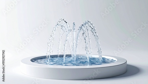 Modern Fountain with Water Jets and Reflection.