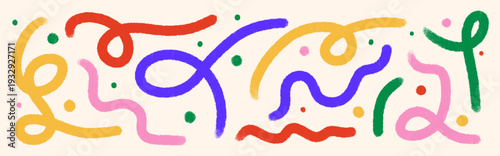 Collection of naive hand drawn wavy lines and textured crayon dots for modern graphic design projects