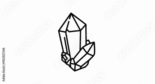Minimalist line drawing of geometric crystals on white background