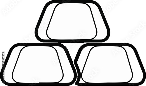 Abstract geometric arrangement of three connected, outlined trapezoidal shapes