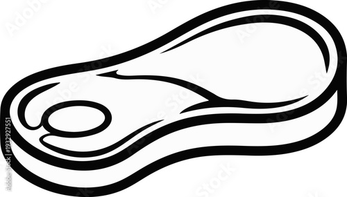 Stylized black and white outline of a raw steak with a bone fragment