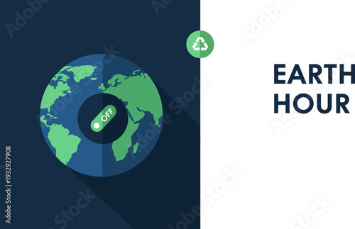Earth Hour visual with globe symbol and eco-friendly recycling icon