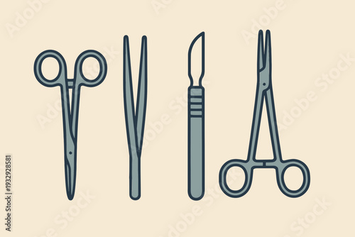 Surgical Instruments Scalpel Forceps and Scissors Illustration.