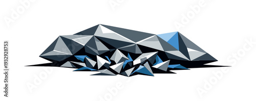 Low-poly vector illustration of the setup before recovery, compressed angular structure resting at a low point, faceted geometric