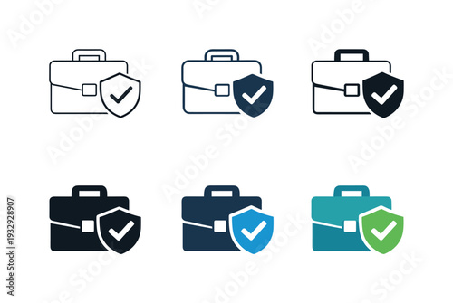 Value based corporate conduct concept showing a briefcase aligned with a checkmark or shield, expressing lawful behavior,