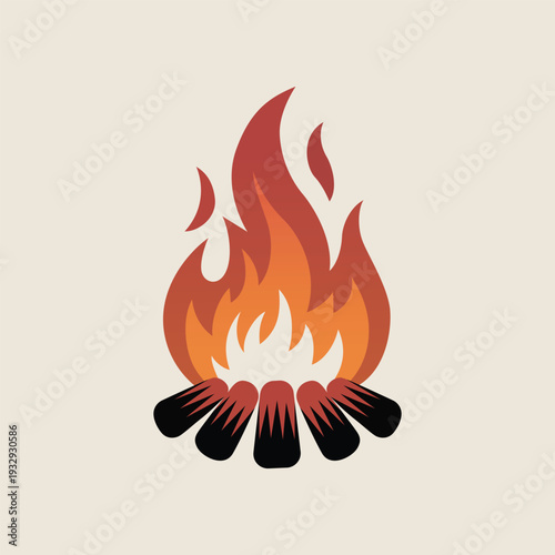 Colorful illustration of burning campfire with logs and flames
