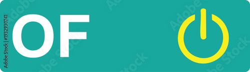 Teal rectangle with white o f text and yellow power button 1
