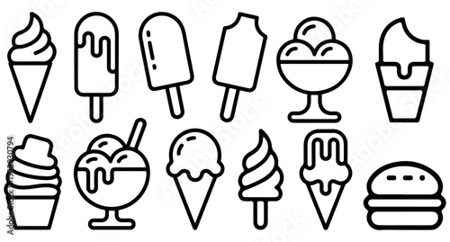 Vector set of ice-creams icons for restaurant and food design, ice cream, cold, summer. draw, clipart