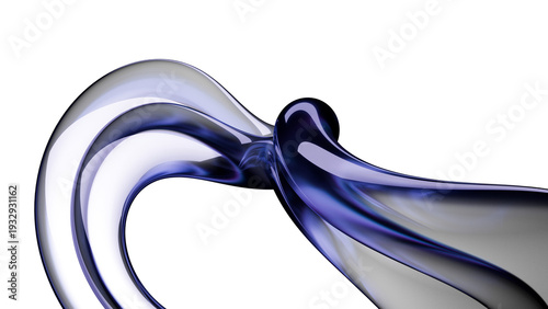 Abstract flowing liquid glass shape showing elegant purple wave design on transparent background