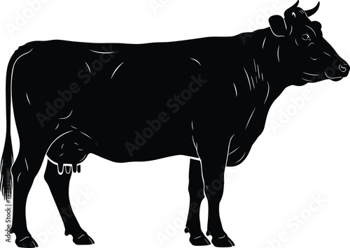 Black Cow Silhouette Vector Illustration of Standing Farm Animal Dairy Cattle Livestock for Agriculture Logo Design and Countryside Organic Branding