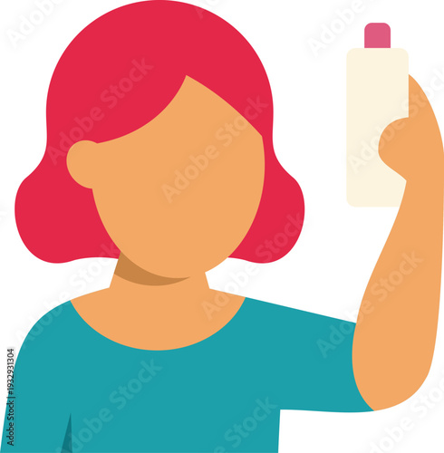 Woman with red hair holding hairspray bottle, performing a beauty or hair styling routine