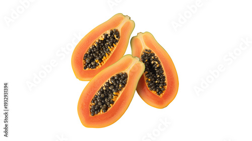 Sliced Papaya with Seeds on White Background fruit isolated on a transparent background