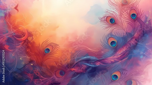 Premium Indian cultural abstract artwork with Holi inspired tones and devotional theme