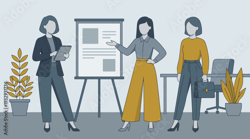 Professional women presenting and discussing business strategy in office