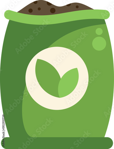 Fertilizing soil in a green bag with a leaf logo illustrating agricultural growth