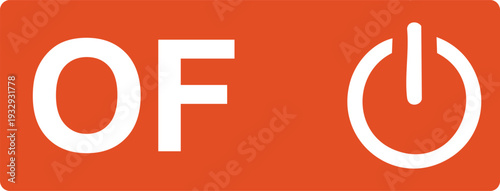Red rectangle with white o f and power symbol