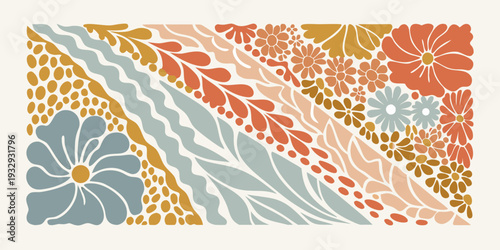 Abstract floral pattern with wavy lines and muted earth tones