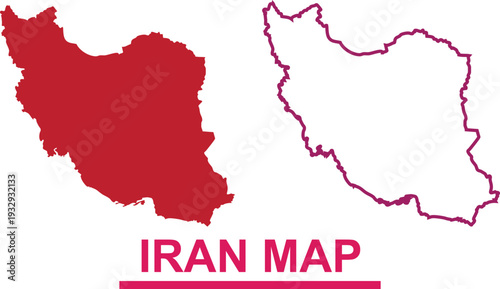 Red and outline maps of iran with text