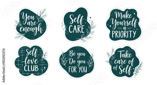 Empowering Self-Love Care Stickers Positive Affirmations Mental Health Wellness Design Collection