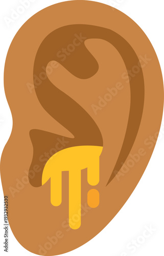 Human ear showing wax dripping from the canal, illustrating cerumen discharge