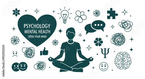 Mindful Psychology Mental Health Wellbeing Concept Vector Illustration for Emotional Balance