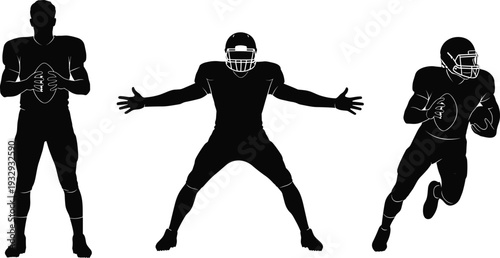 Black Silhouette Vector Collection Featuring American Football Players Plus Outdoor Leisure Scenes Like Amusement Parks City Parks Camping and Picnics
