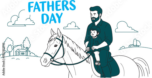 Happy fathers day dad father riding horse illustration