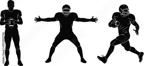 Black Silhouette Vector Set Featuring American Football Players Plus Outdoor Leisure Scenes Like Amusement Parks City Parks Camping and Picnic Activities