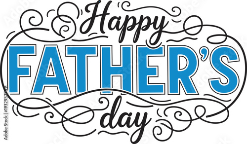 Happy father's day greeting card with blue and black text design