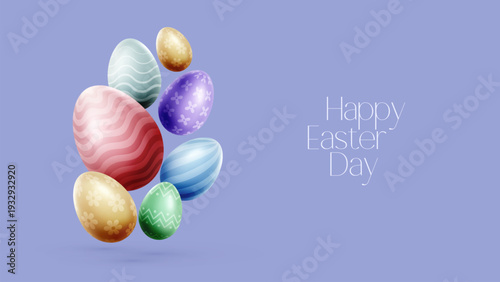 Easter holiday, hare with a basket of Easter eggs, Easter eggs. Vector illustration. Easter Holiday social media banner template design.