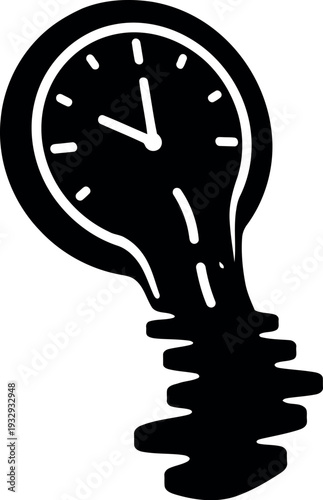 Surreal Melting Clock Black and White Vector Illustration for Time Concept Designs