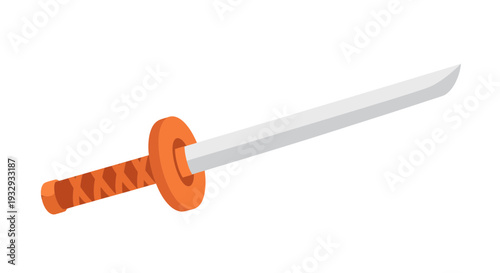 Katana Sword Vector Illustration, Flat Design, Weapon, Isolated, Japanese, Samurai, Combat, Blade