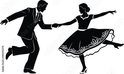 Black Silhouette Illustration of a Happy Family of Four Standing Together and Raising Hands in Celebration and Joyful Unity Vector