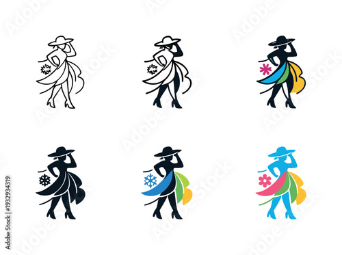 Style evolution symbol expressing seasonal clothing influence and creative expression through a fashionable figure and dynamic