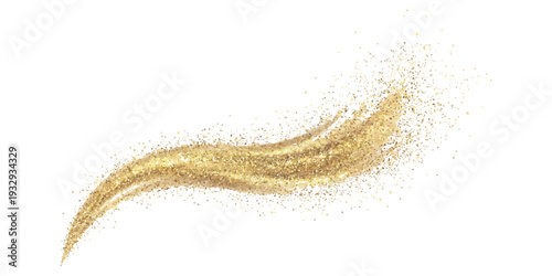Golden glitter wave with shiny sand particles swirling on white background luxury decorative element vector illustration for design projects