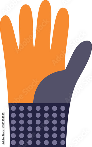 Minimalist vector illustration of an orange and gray protective work glove with a dotted cuff design