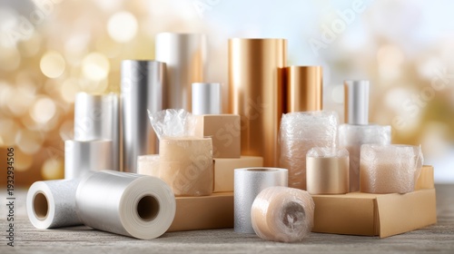 Packaging Material Collection: Showcase an array of versatile packaging materials, ready to protect and present various items, reflecting durability and practicality.