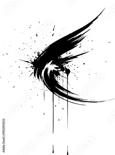 Abstract Black Ink Splash Stroke Grunge Design Element