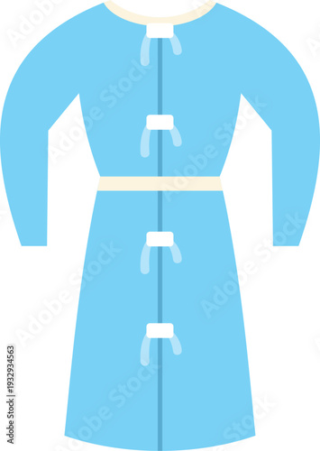Light blue protective gown with full sleeves and front tie closures for hospital use