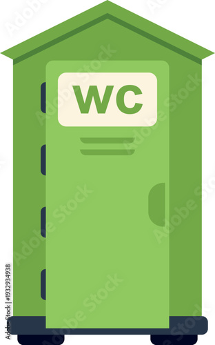 Vector illustration of a green portable toilet cabin with a wc symbol on the door