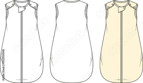 Baby Sleep Sack Technical Flat Sketch, Infant Wearable Blanket Illustration, Sleeveless Baby Grobag
