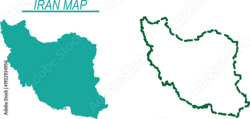 Green and outline maps of iran side by side
