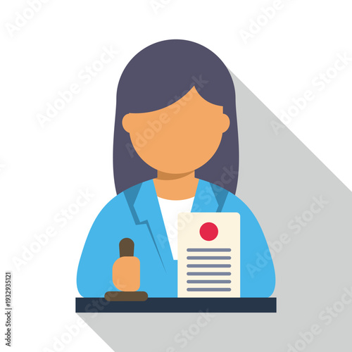 Woman or notary public certifying a legal contract or official document with a stamp