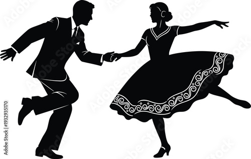 Black Silhouette Illustration of a Happy Family of Four Standing Together and Raising Hands in Celebration and Joyful Unity Vector