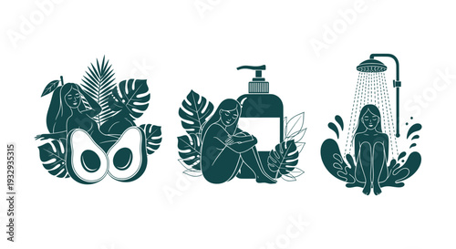 Relaxing Natural Beauty Wellness Women Skincare Avocado Tropical Leaves Shower Ritual