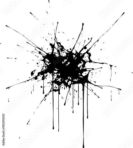 Abstract black ink splash and splatter on white background