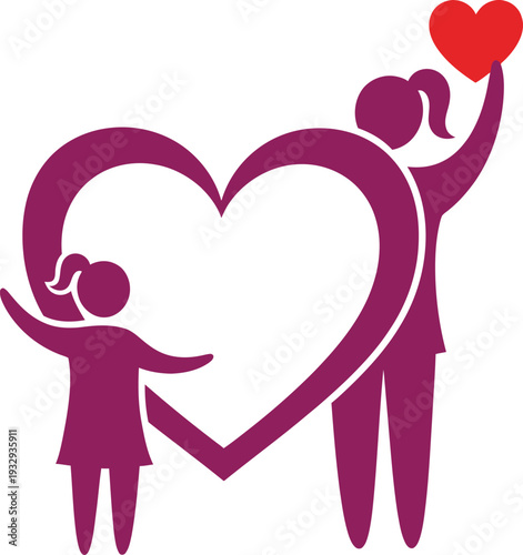Family holding hands around a heart with a red heart symbolizing love and support