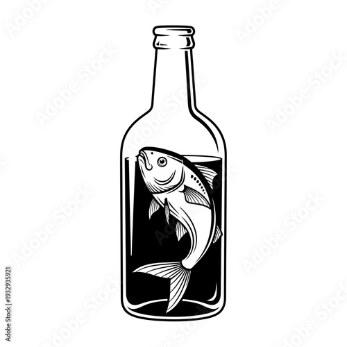 Fish Trapped Inside Glass Bottle, Surreal Concept Art